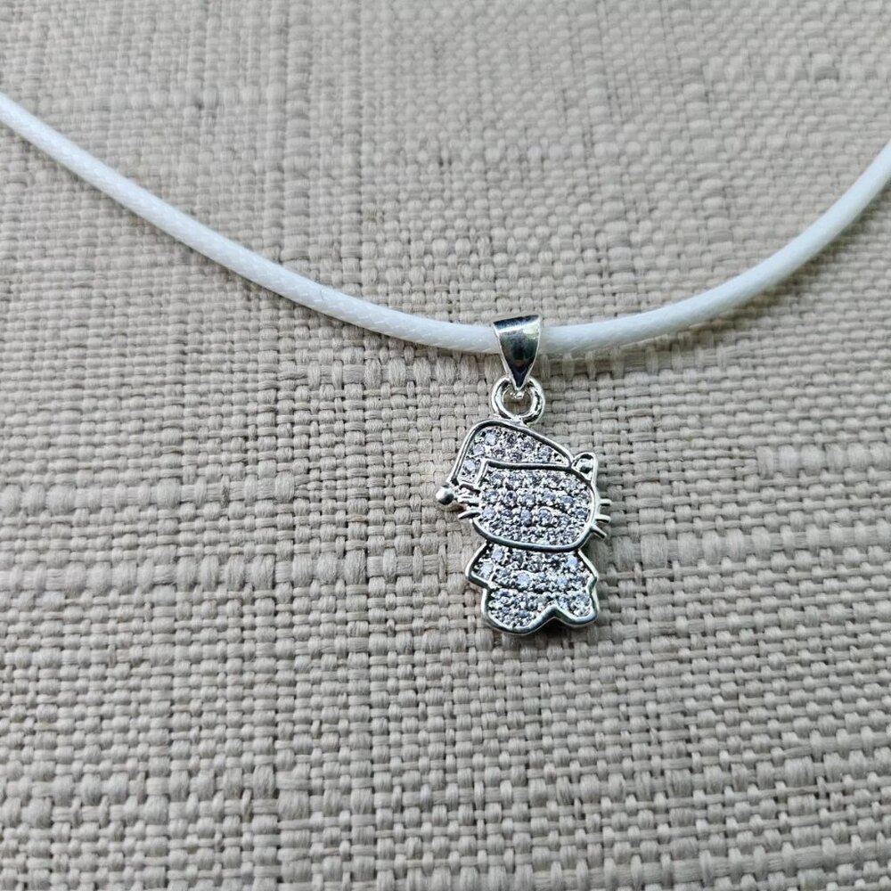 Women Necklace Silver Tone Crystals Accent Kitty Pendant Fashion Jewelry - Picture 3 of 9